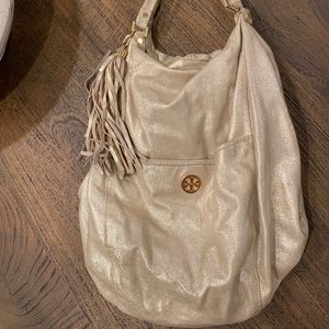 Authentic Tory Burch gold metallic leather hobo bag purse